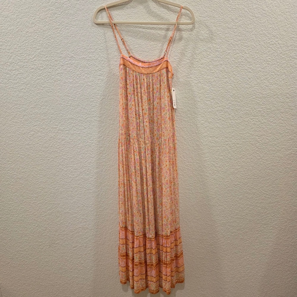 Billabong Wish For You Orange Floral Maxi Dress Small Smocked Tiered Boho NWT